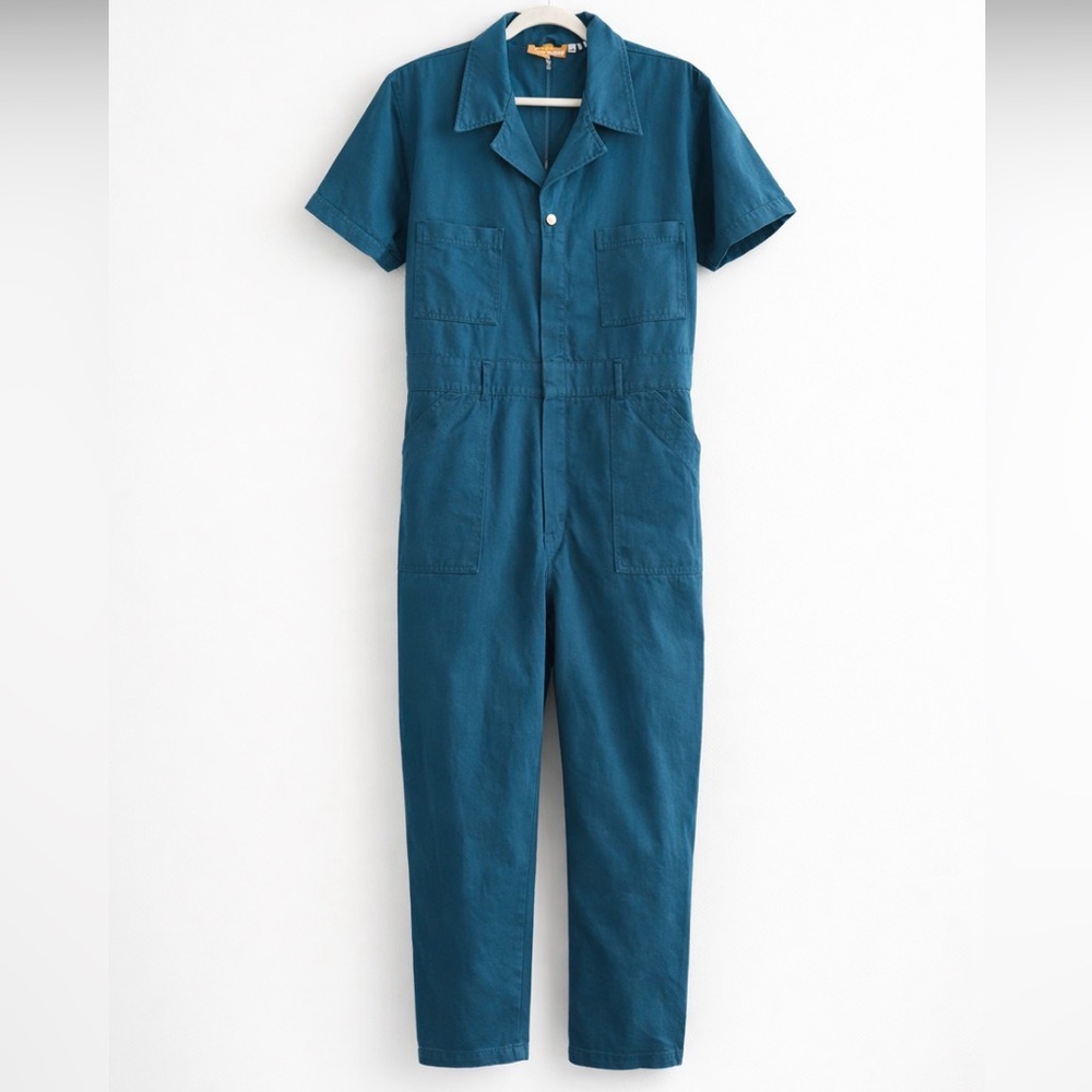 Big Bud Press Jumpsuit Petite OXL Short Sleeve Zip Front Workwear - Lagoon